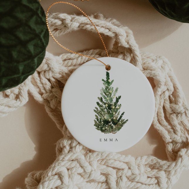 Elegant Modern Minimalist Christmas Tree Name Ceramic Tree Decoration (Creator Uploaded)