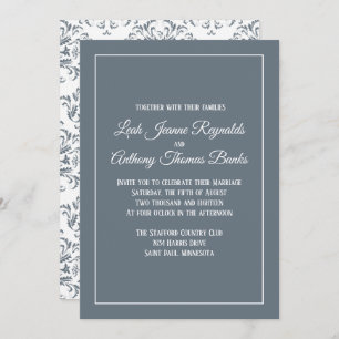 Elegant Modern Minimalist Dusty Blue Damask Invitation