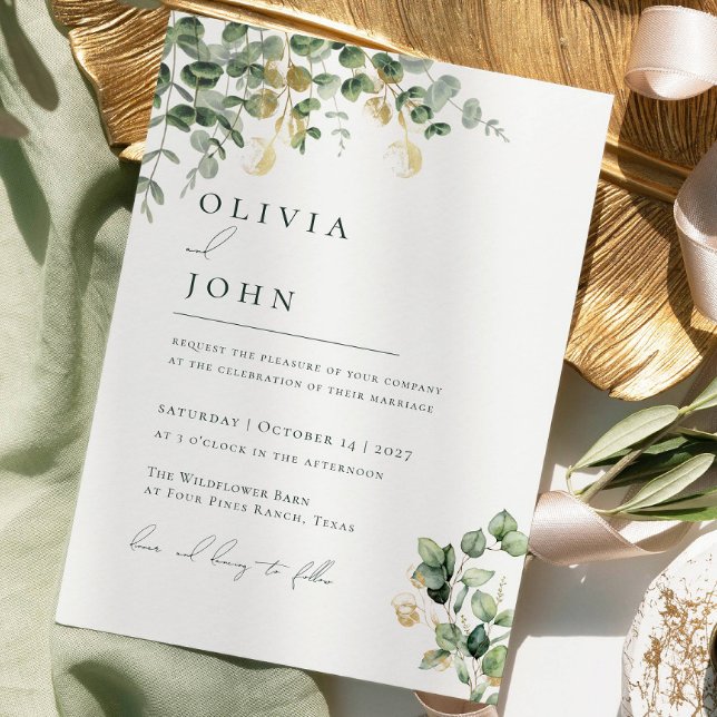 Elegant Modern Minimalist Eucalyptus Wedding Invitation (Creator Uploaded)