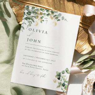 Elegant Modern Minimalist Eucalyptus Wedding Invitation