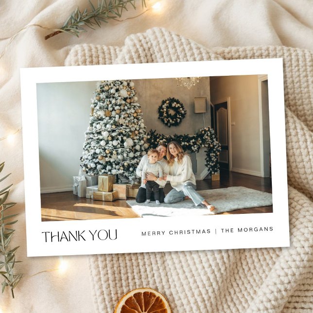 Elegant Modern Minimalist Family Photo Christmas Thank You Card (Creator Uploaded)
