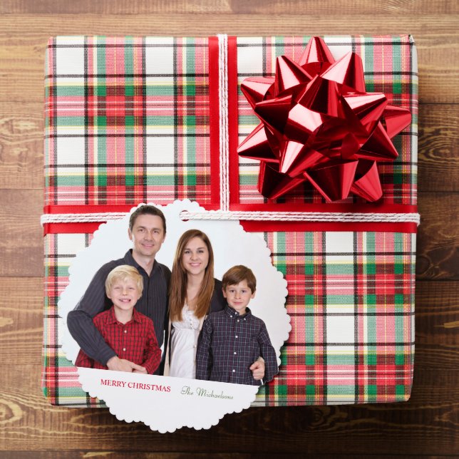 Elegant Modern Minimalist Family Photo Tree Decoration Card (Insitu (Gift))