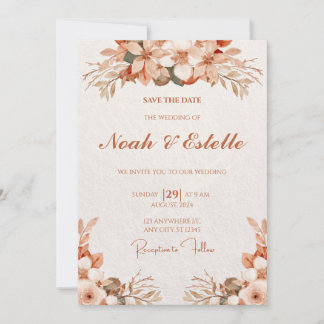 Elegant Modern Minimalist Floral Typograph Wedding Invitation