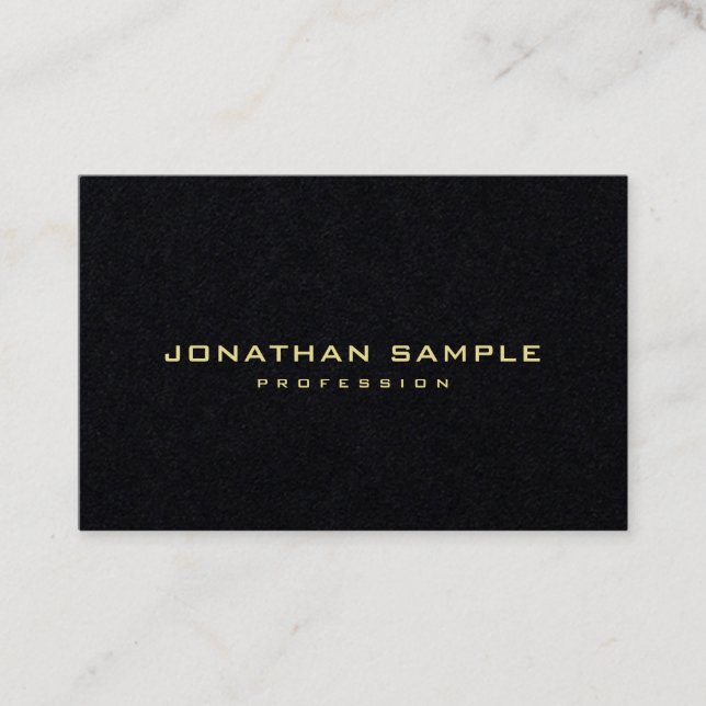 Elegant Modern Minimalist Gold Text Premium Black Business Card (Front)
