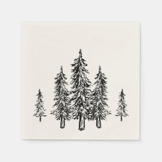 Elegant Modern Minimalist Hand Drawn Winter Tree Napkin