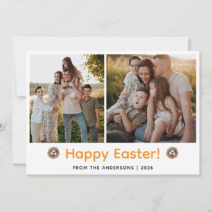 Elegant Modern Minimalist Happy Easter 2 Photo Holiday Card