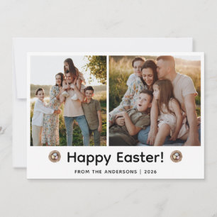 Elegant Modern Minimalist Happy Easter 2 Photo Holiday Card