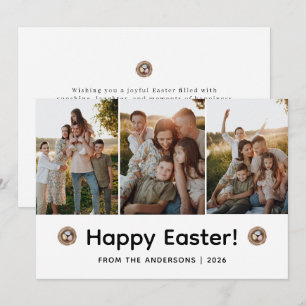Elegant Modern Minimalist Happy Easter 3 Photo Holiday Card