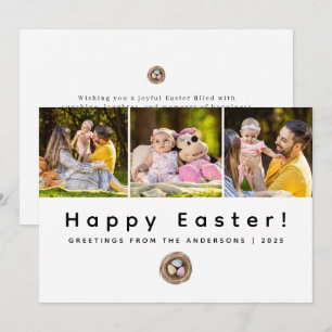 Elegant Modern Minimalist Happy Easter 3 Photo Holiday Card
