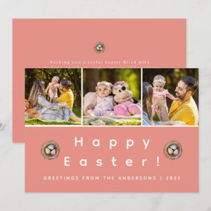 Elegant Modern Minimalist Happy Easter 3 Photo Holiday Card
