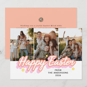 Elegant Modern Minimalist Happy Easter 3 Photo Holiday Card