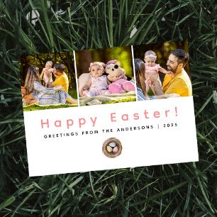 Elegant Modern Minimalist Happy Easter 3 Photo Holiday Card