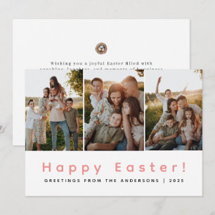 Elegant Modern Minimalist Happy Easter 3 Photo Holiday Card