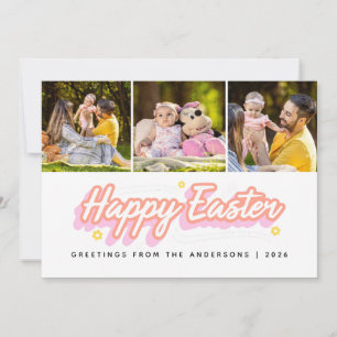 Elegant Modern Minimalist Happy Easter 3 Photo Holiday Card
