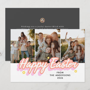 Elegant Modern Minimalist Happy Easter 3 Photo Holiday Card