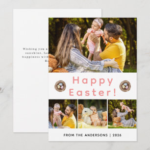Elegant Modern Minimalist Happy Easter 4 Photo Holiday Card