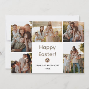 Elegant Modern Minimalist Happy Easter 5 Photo Holiday Card