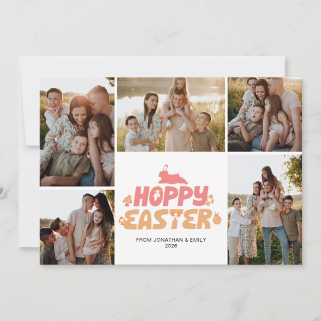 Elegant Modern Minimalist Happy Easter 5 Photo Holiday Card (Front)