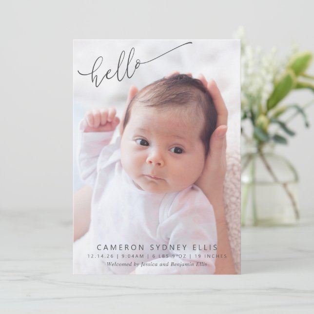 Elegant Modern Minimalist Hello Baby Photo Birth   Announcement (Standing Front)