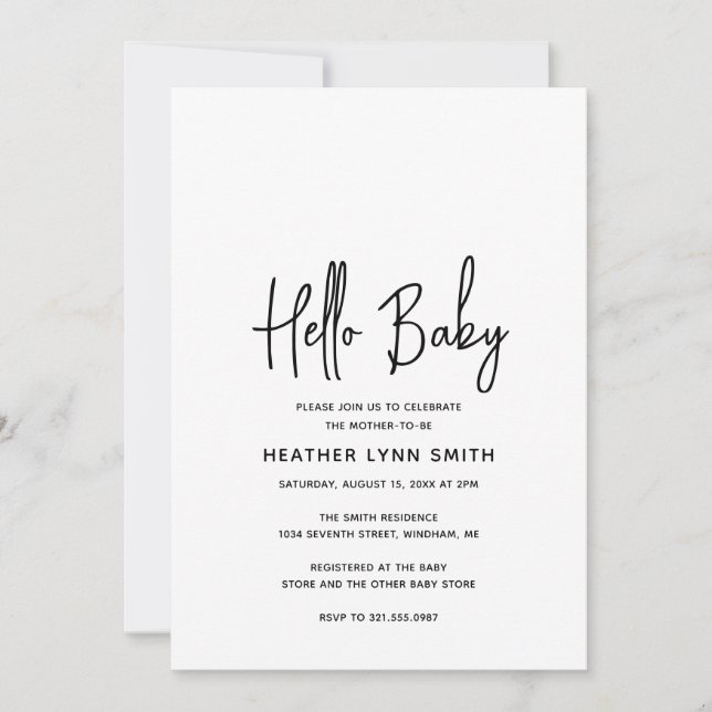 Elegant Modern Minimalist Hello Baby Shower Invitation (Front)
