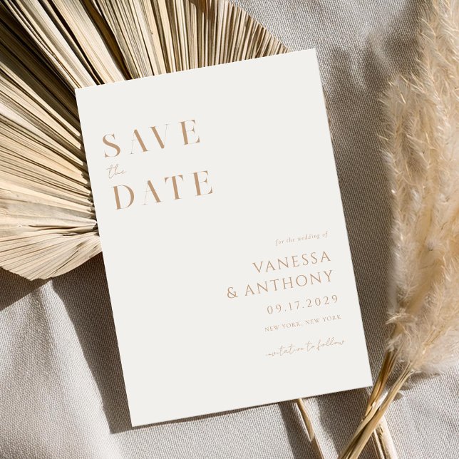 Elegant Modern Minimalist Ivory and Tan Wedding  Save The Date (Creator Uploaded)