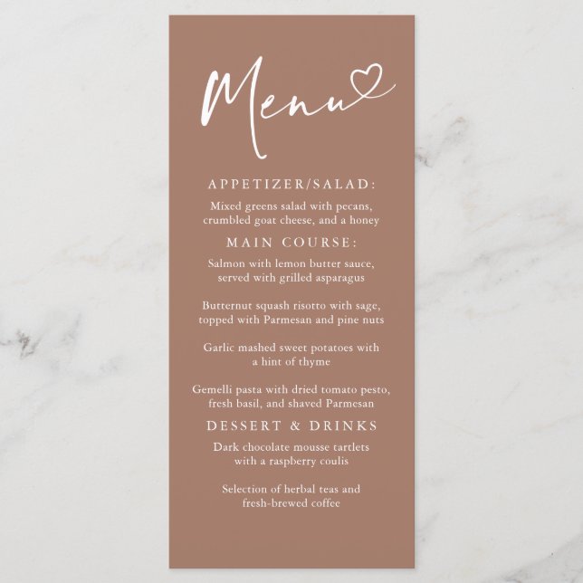 Elegant Modern Minimalist Light Brown Menu (Front)
