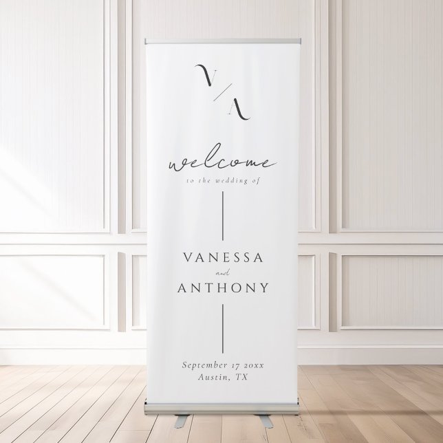 Elegant Modern Minimalist Monogram Wedding Welcome Retractable Banner (Creator Uploaded)