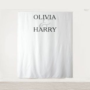 Elegant Modern Minimalist Names Wedding Backdrop Tapestry