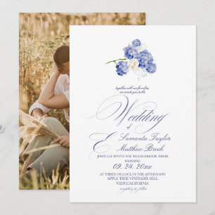 Elegant Modern Minimalist Navy Blue Wedding Photo Invitation