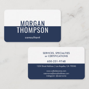 Elegant Modern Minimalist Plain Navy White Simple Business Card