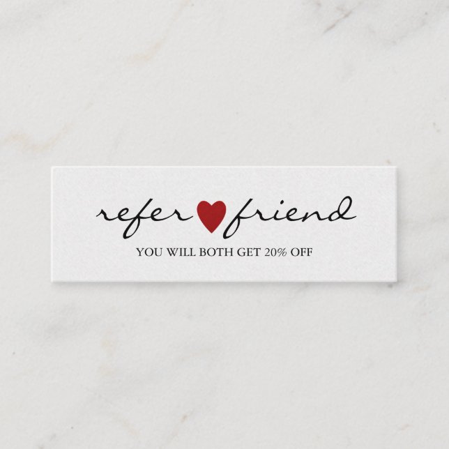 Elegant Modern Minimalist Red Heart Referral Card (Front)