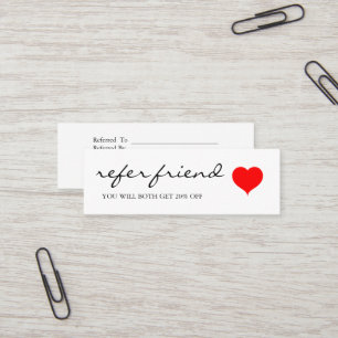 Elegant Modern Minimalist Red Heart Referral Card