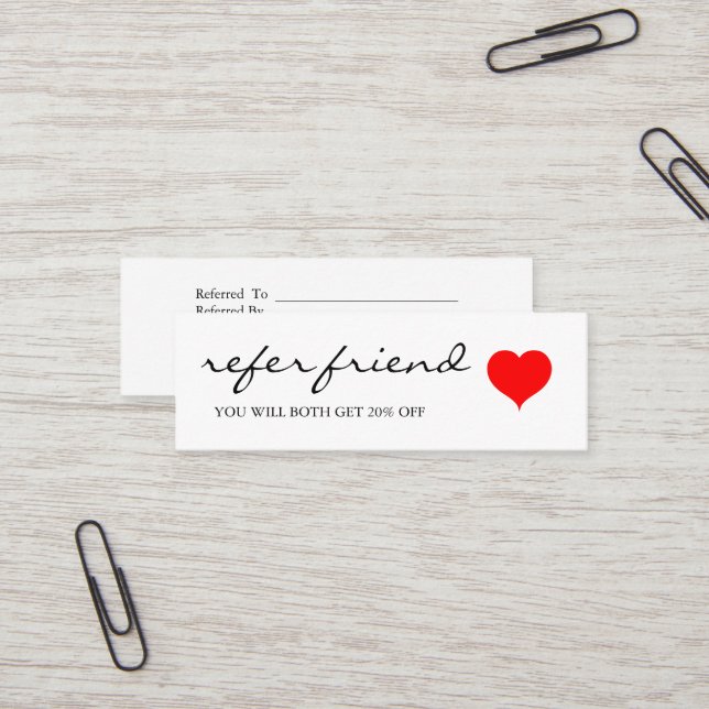 Elegant Modern Minimalist Red Heart Referral Card (Front/Back In Situ)