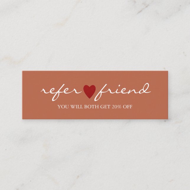 Elegant Modern Minimalist Red Heart Referral Card (Front)