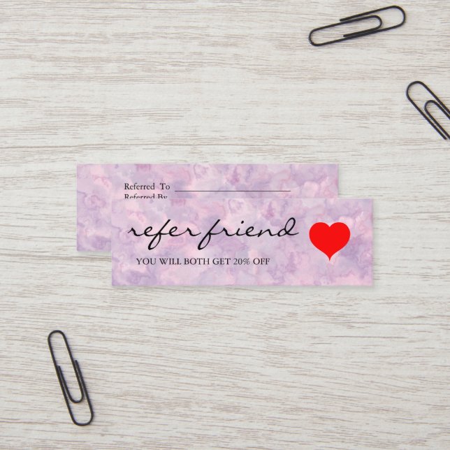 Elegant Modern Minimalist Red Heart Referral Card (Front/Back In Situ)