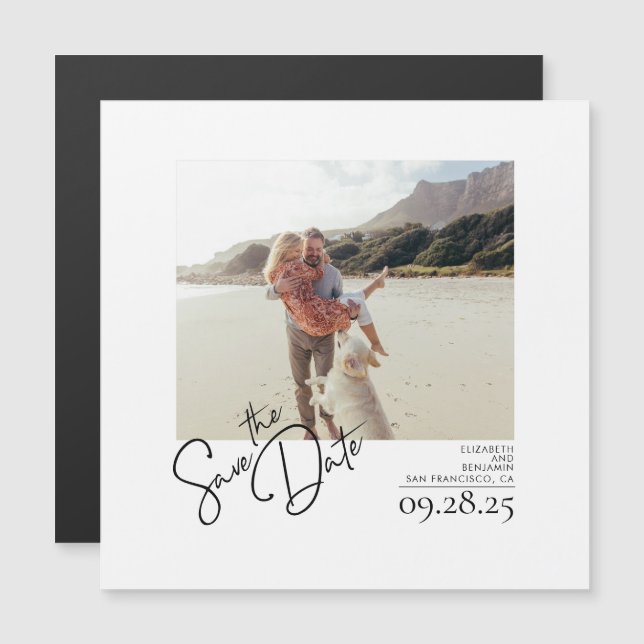 Elegant Modern Minimalist Save the Date Photo Magnetic Invitation (Front/Back)