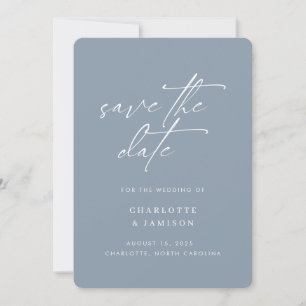 Elegant Modern Minimalist Script Blue Photo Save The Date