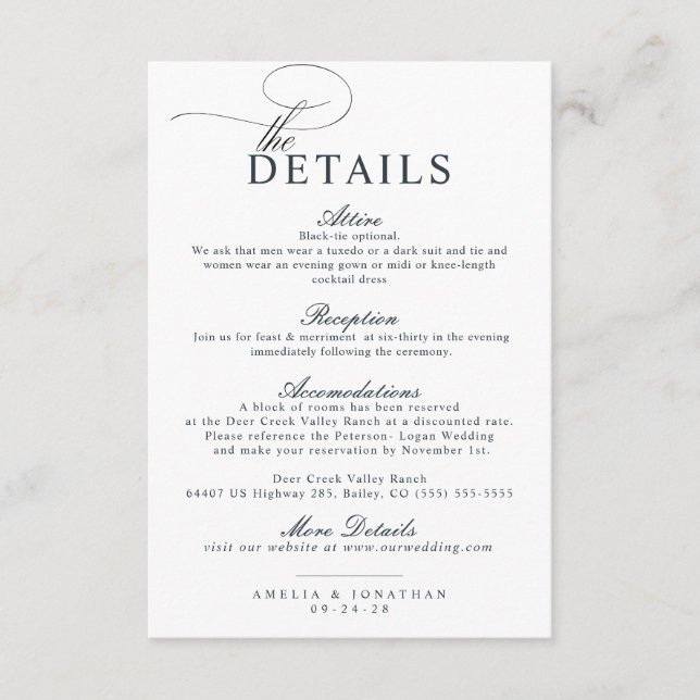 Elegant Modern Minimalist Script Wedding Details E Enclosure Card (Front)