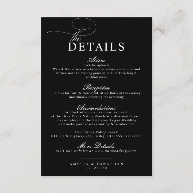 Elegant Modern Minimalist Script Wedding Details E Enclosure Card (Front)