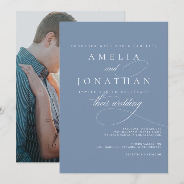Elegant Modern Minimalist Script Wedding Invitatio Invitation (Front/Back)