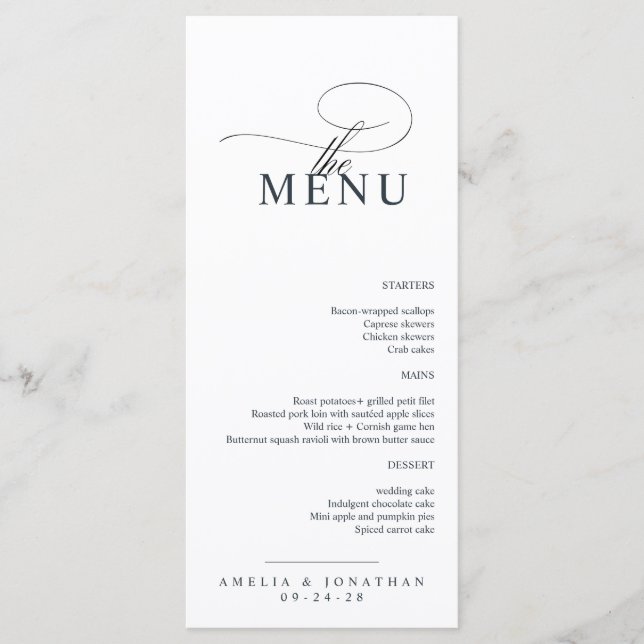 Elegant Modern Minimalist Script Wedding Menu (Front)