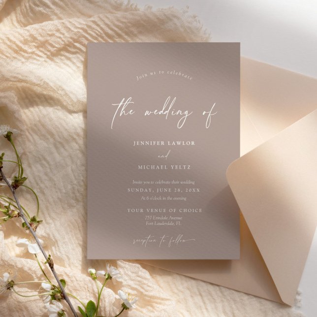 Elegant Modern Minimalist Taupe Wedding Invitation (Creator Uploaded)