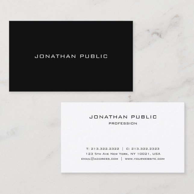 Elegant Modern Minimalist Template Black and White Business Card (Front/Back)