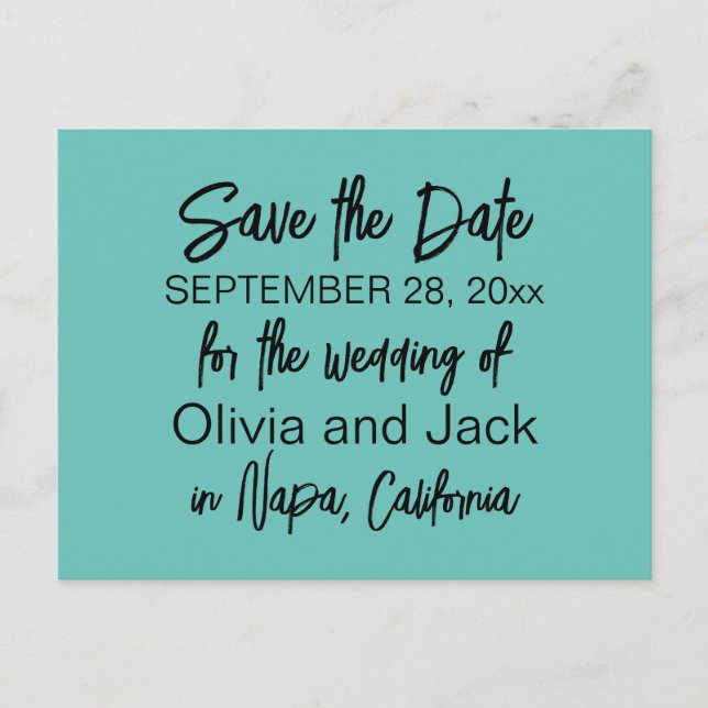 Elegant Modern Minimalist Turquoise Save the Date Postcard (Front)