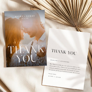 Elegant Modern Minimalist Typography Photo Wedding Thank You Card