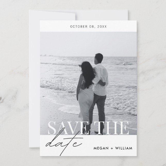 Elegant modern minimalist wedding photo  save the date (Front)