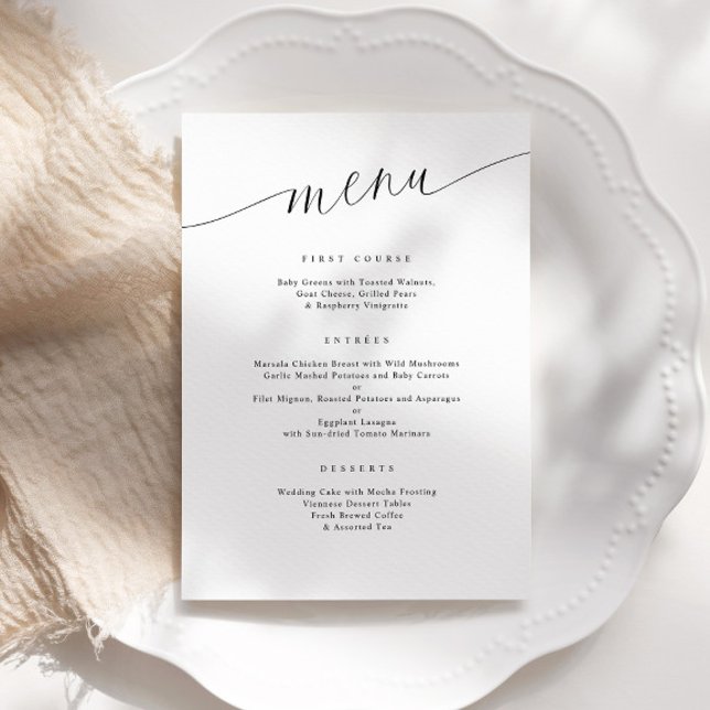 Elegant Modern Minimalist Wedding Reception Menu (Elegant Modern Simple Wedding Menu with Thank You on Back)