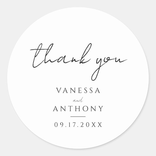 Elegant Modern Minimalist Wedding Thank You Classic Round Sticker (Front)
