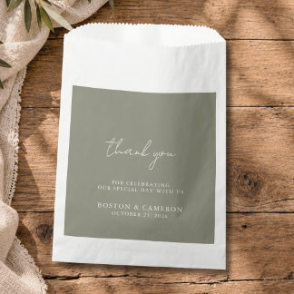 Elegant Modern Minimalist Wedding Thank You Green Favour Bags