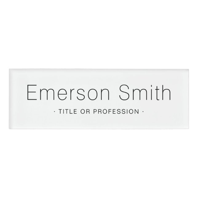 Elegant modern minimalist white name tag (Front)
